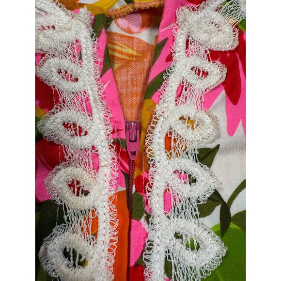 Evelyn Pearson Lounging Apparel Dress Floral Bright Lace Size S/M Vintage - Picture 4 of 13